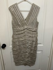 Xscape by Joanna Chen women's champagne v neck sleeveless layered dress 14