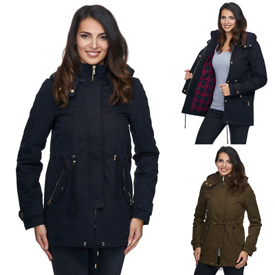 Damen Winterjacke Parka elegant Winter Jacke warm Schwarz Khaki D-237 NEU 