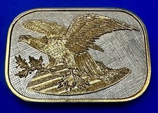 Patriotic American Eagle on American Shield Vintage two tone USA Belt Buckle.