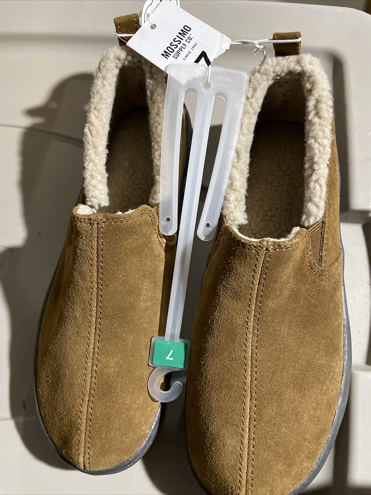 SAOLA Pantofole da uomo Mossimo~vera pelle scamosciata e sherpa~MARRONE~suola spessa~taglia 7 nuove con etichette