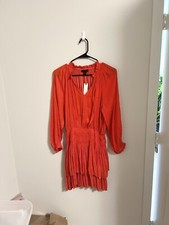 Anthropologie Current Air Cecile Smocked Tiered Mini Dress Poppy Red Small New