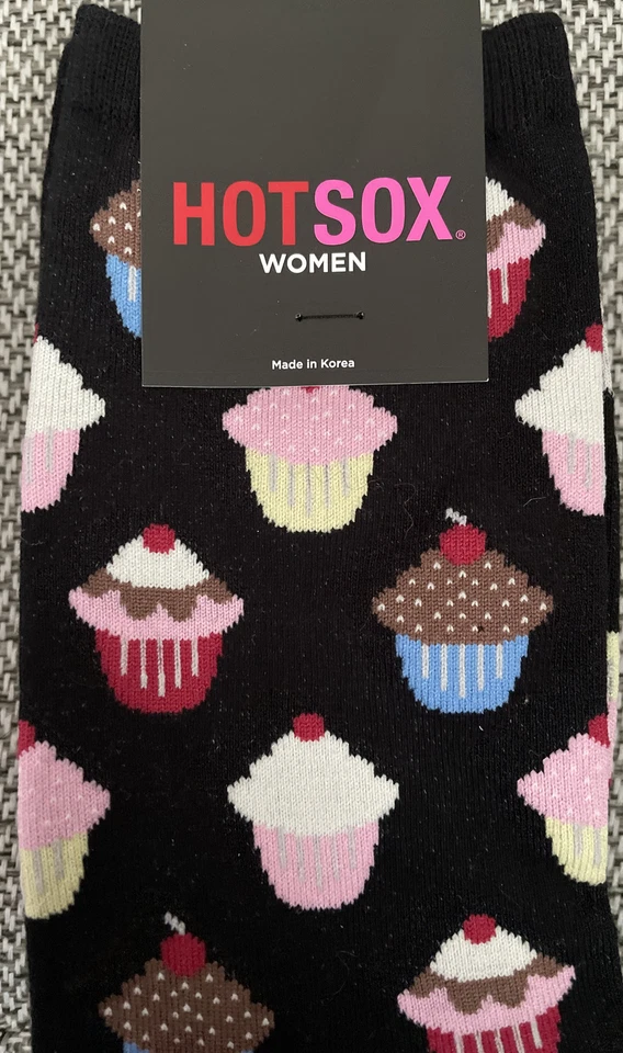 Hot Sox Unisex Cupcakes Negro Crew Calcetines Un Par Se Ajusta a Tallas 9-11 Nuevo Con Etiquetas Foto 2 de 2