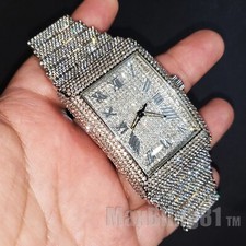 Men Full Iced Band Luxury Bling Silver Finish Simulated Diamond Bracelet Watch
