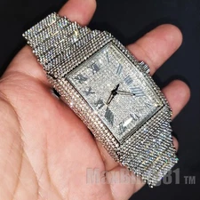 Men Full Iced Band Luxury Bling Silver Finish Simulated Diamond Bracelet Watch