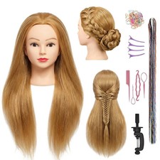 80 Real Hair Mannequin Head Training Head Manikin Cosmetology Doll Head for ...