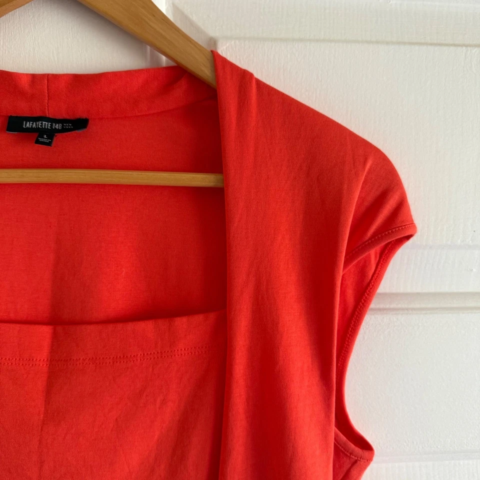 Lafayette 148 Orange Red Square Neck Cap Sleeve Top Women's Size L Office - Image 3 of 4