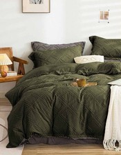 Nanko Queen Size Comforter Set Olive Green Tufted Jacquard Boho Geometry Soft...