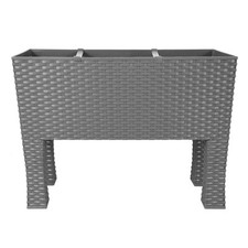 Tall Rectangular Plastic Rattan Indoor/Outdoor Trough Planter, Grey, 33 Litre