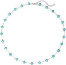 Created Turquoise Necklace for Women 14K Gold Plated Beaded Heart Choker Boho Ne