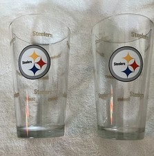 Pair NFL Pittsburgh Steelers Logo Collector Pilsner Beer Bar Glasses Pint