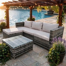 Image of 4 Seater Rattan Garden Furniture Set Sofa Coffee Table Outdoor Conservatory Set
