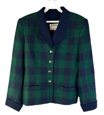 Vintage 90s Womens 6 Wool Tartan Plaid Blazer Jacket Preppy Grunge