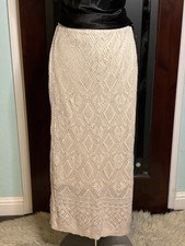 New FRESHMAN 1996 Cream Crochet Knit Boho Hippie Lined Maxi Skirt Sz Large