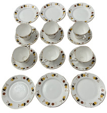 *SALE* Gilt Royal Stafford Bone China 6 Cups, Saucers and Plates Vintage Leaf