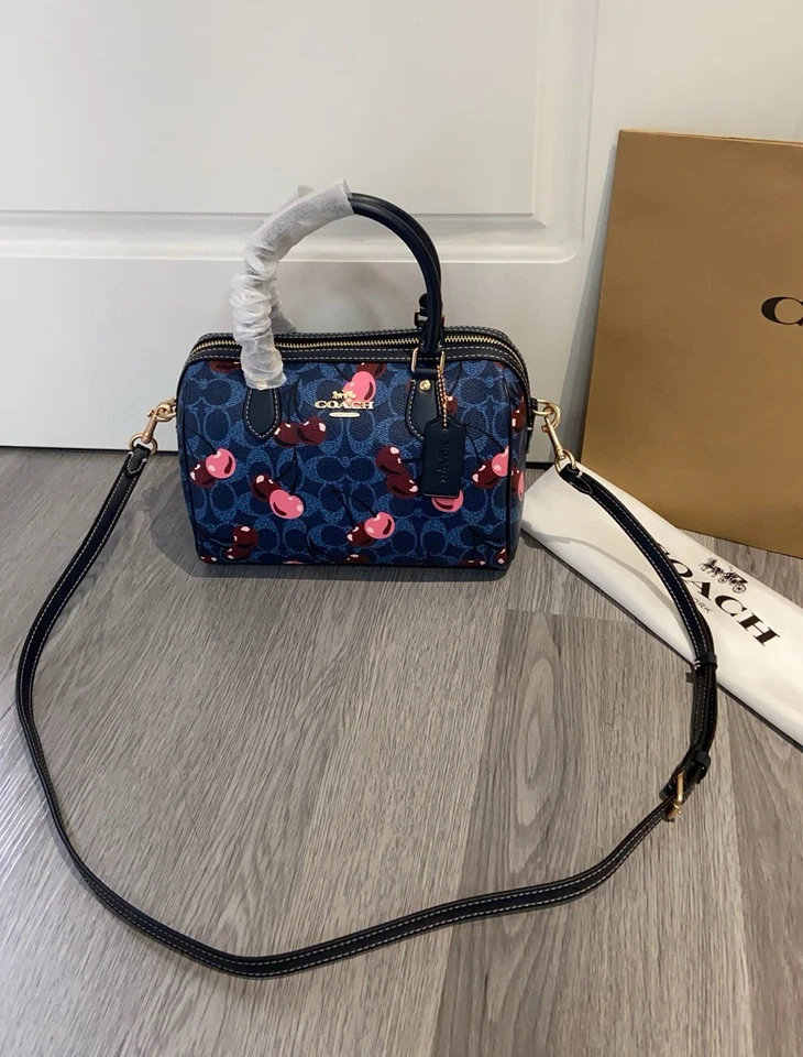 C.OACH Rowan Satchel Bag In Signature Canvas With Cherry Print CY692 New - Image 4 of 4