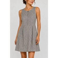 Express Women’s Sz 10 Zip Front Dress Dotted Black & White Fitted Sleeveless