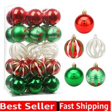 Vibrant Green, Gold  White 30ct Christmas Tree Ornaments - 2.36" Shatterproof