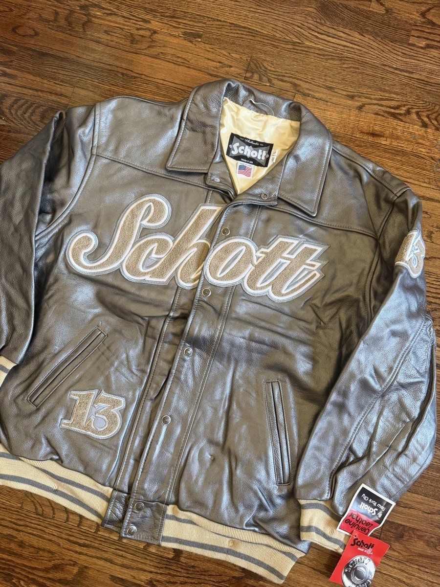 Vintage Schott Leather Jacket Mens 4XL White Varsity Bomber 1913