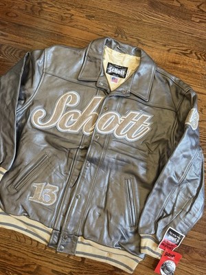 Vintage Schott Leather Jacket Mens 4XL White Varsity Bomber 1913