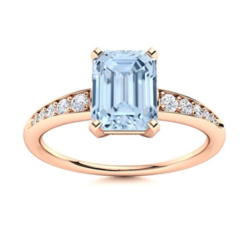 March Natural Aquamarine Solitaire with Accents Womens Gift Ring 925 Silver