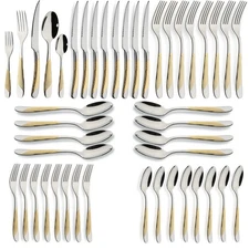 40-Piece Gold Silverware Set Stainless Steel Flatware Set for 8 Kitchen Cutle...