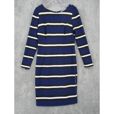 Antonio Melani Dress Womens 4 Sheath Striped Zip Midi Office Career Classic Blue