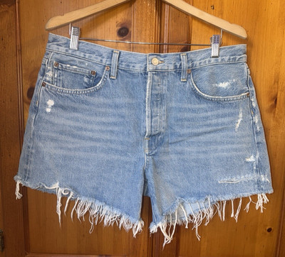 Agolde Women s 31 Parker Long Cotton Denim Shorts Cut Offs Anthropologie Light