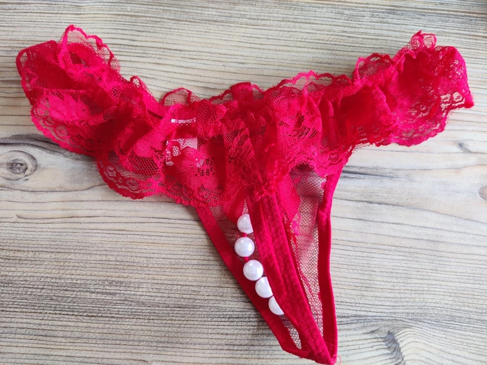 Sexy Dessous: Spitzen-String mit Perlen - ROT - Bild 3 von 4