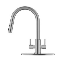 Kitchen Faucet, Two Handles Sink Faucet with Sprayer, Stainless Steel, Brushe...