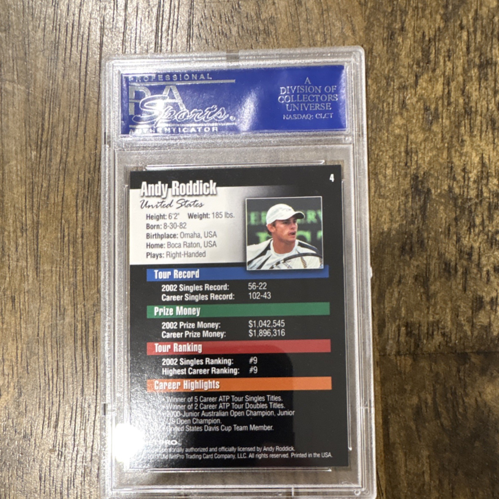 NetPro Andy Roddick #4 2003 Tennis Base Set PSA 8 Sports Trading Card