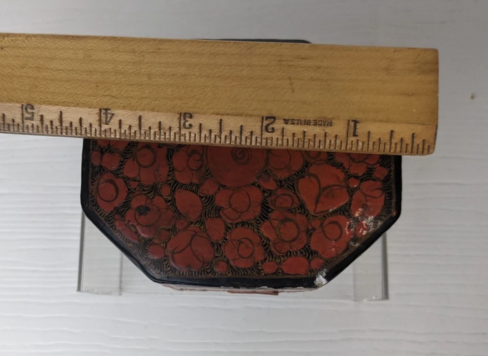 Kashmiri Trinket Box Lacquered Floral Paper Mache Heart Octagon India - Image 4 of 4