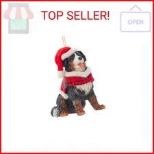 Bernese Mountain Dog With Plaid Coat and Santa Hat Ornament