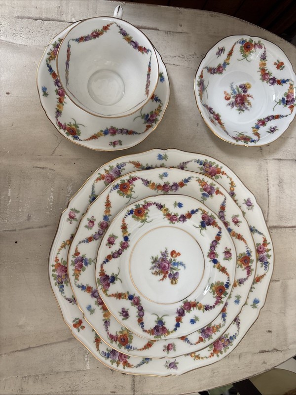 Epiag Czechoslovakia Complete Set Floral Vintage Bouquet Gold Fine China 9954
