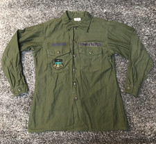 Vintage US Air Force OG-107 Utility Shirt Mens Green Cotton Sateen Button Patch
