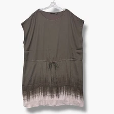 H by Halston Dress Womens 3X Brown Black Ombre Shift Lined Tunic Drawstring Plus