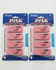BAZIC Products Pink Bevel Block Erasers 4 Ct 2-Pack Latex-Free School Supplies