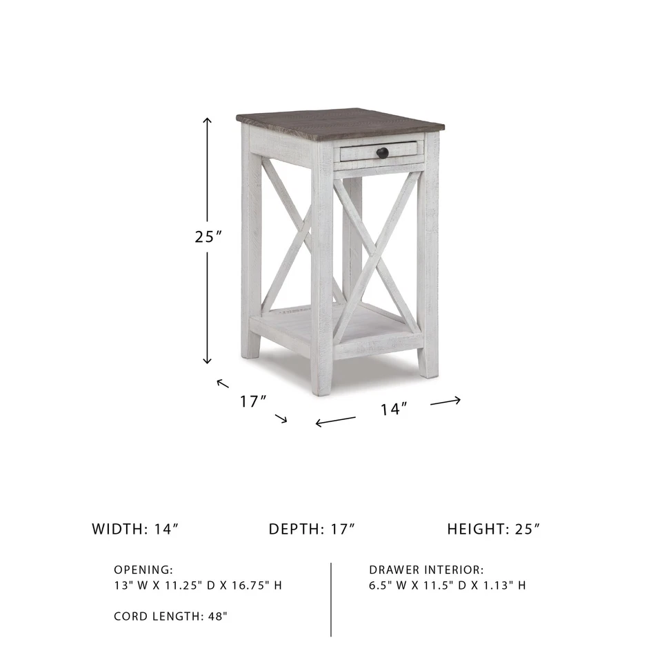 Mesa auxiliar moderna Adalane con acento de granja, encalado Foto 2 de 4