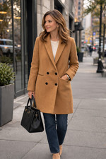 Sezane Peacoat Jacket Coat Wool Blend Double Breasted Camel Tan 34 Chic overcoat