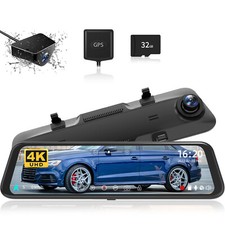 WOLFBOX 4K 12''Mirror Dash Cam With Free SD Parking Monitoring Cameras