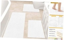 Upgrade Extra Large Bathroom Rug Set 3 48"x20" 24"x17" U Shape 20"x24" White