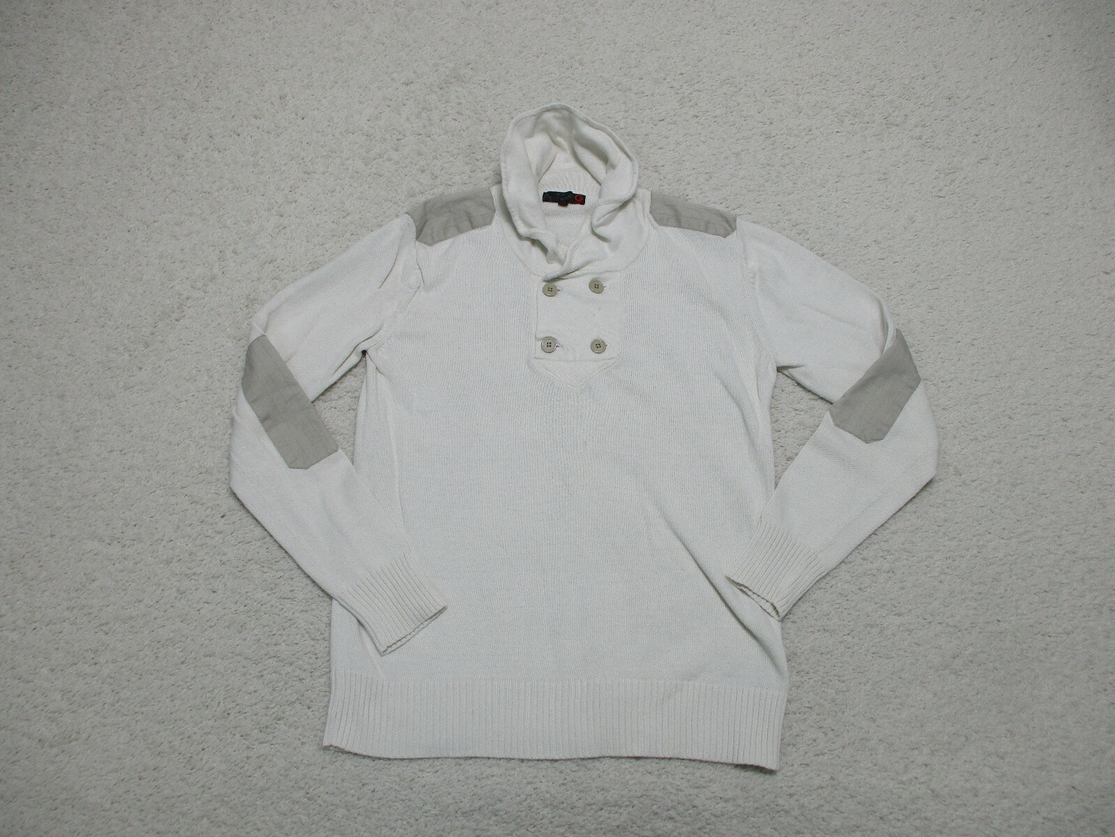 Guess Sweater Extra Large White Pullover Elbow Patch Button Cowl Neck Womens XL