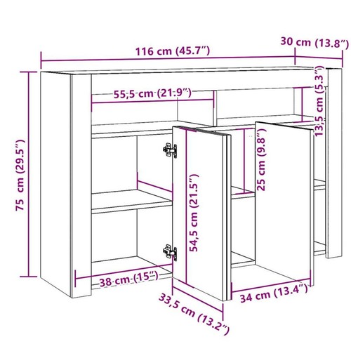 Modern 3 Door Sideboard Display Cabinet TV Unit Stand Old Wood with LED Lights - Picture 35 of 36