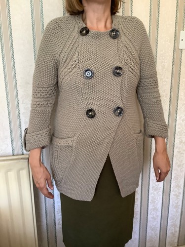 Bn Laark beige cable chunky knit long cardigan aran jacket cotton size 10-12–14 - Picture 2 of 12