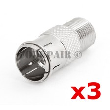 3 Pack Lot - F Type Quick Plug RF Coax Cable Adapter Connector - Male to Female