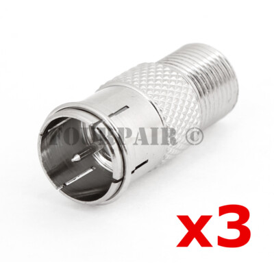 3 Pack Lot - F Type Quick Plug RF Coax Cable Adapter Connector - Male to Female