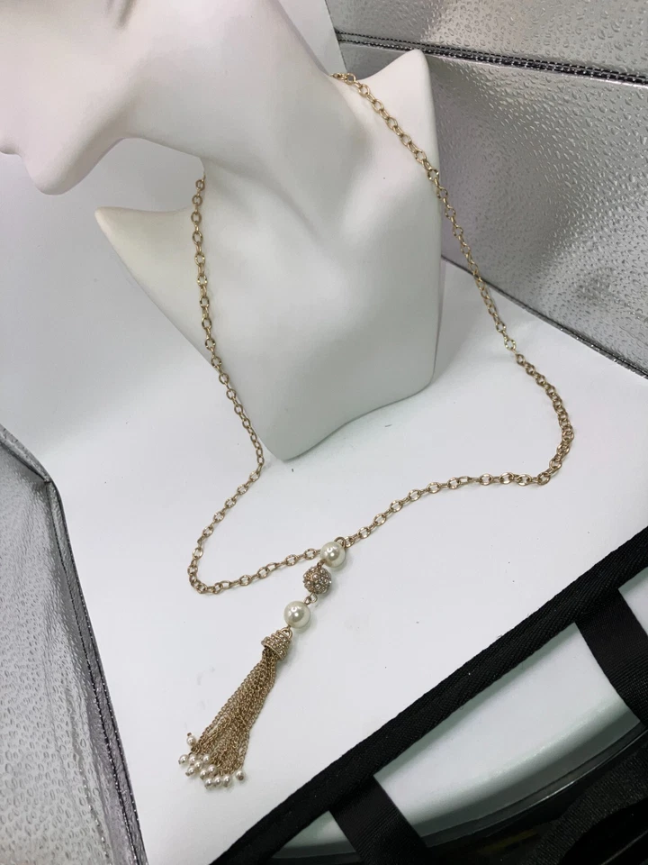 Collar Lia Sophia "Joyous" Tono Dorado Cristales Vidrio Perlas Resina 33.5"! Foto 4 de 4