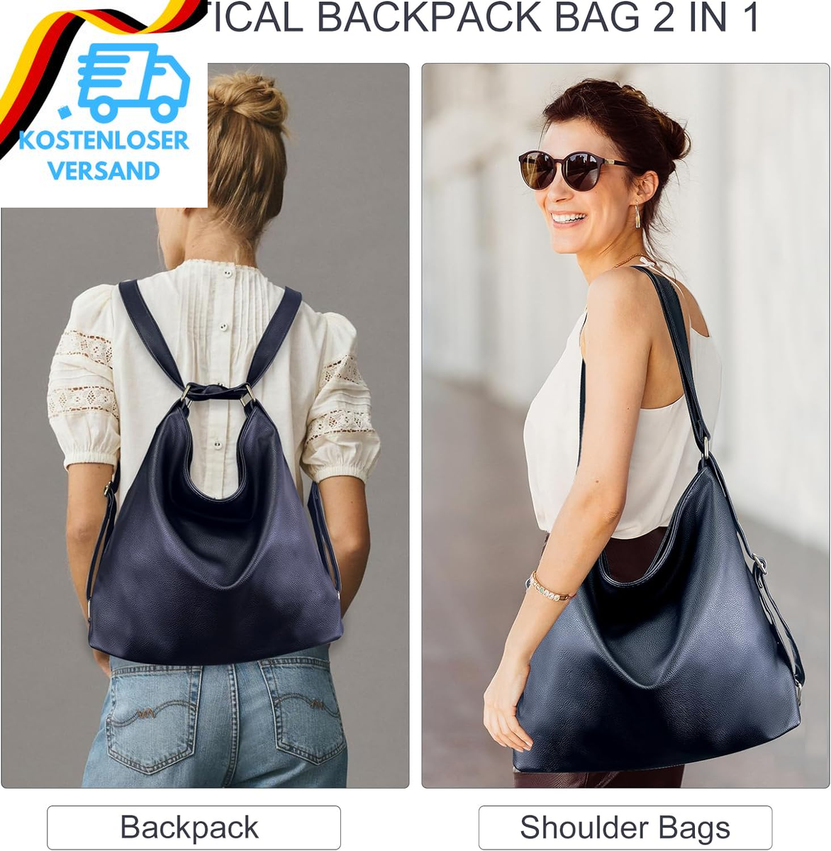 Bestash Damen Rucksack Leder,Handtasche Rucksack Tasche in