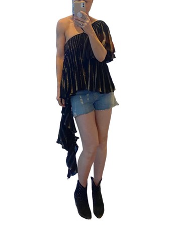 Sass & Bide Fiesta Barcelona Top | Sz L, Black/Gold, Off/One Shoulder, Festival - Picture 6 of 11
