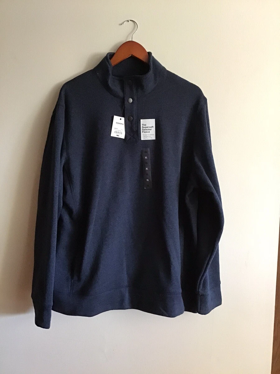 Sonoma Sweater Mens XL Supersoft Fleece Button Mock Neck Sweatshirt NEW Tags