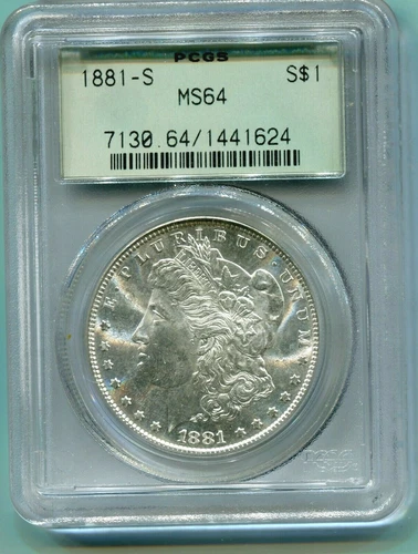 1881-S MORGAN SILVER DOLLAR S$1 PCGS MS64 MS-64 Near GEM OLD GREEN HOLDER OGH !